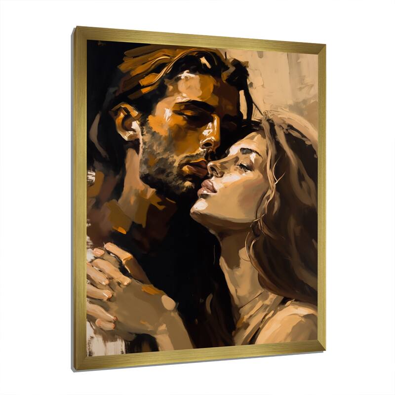 Designart "Passionate Love Portrait Retro Painting I" Couple Framed